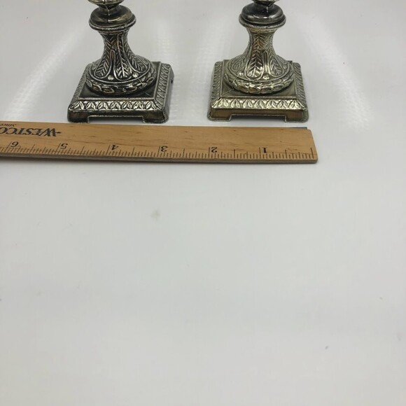 Vintage Set of 2 Metal and Glass Votive Candle Holders Stands Pewter Silver - Picture 11 of 13